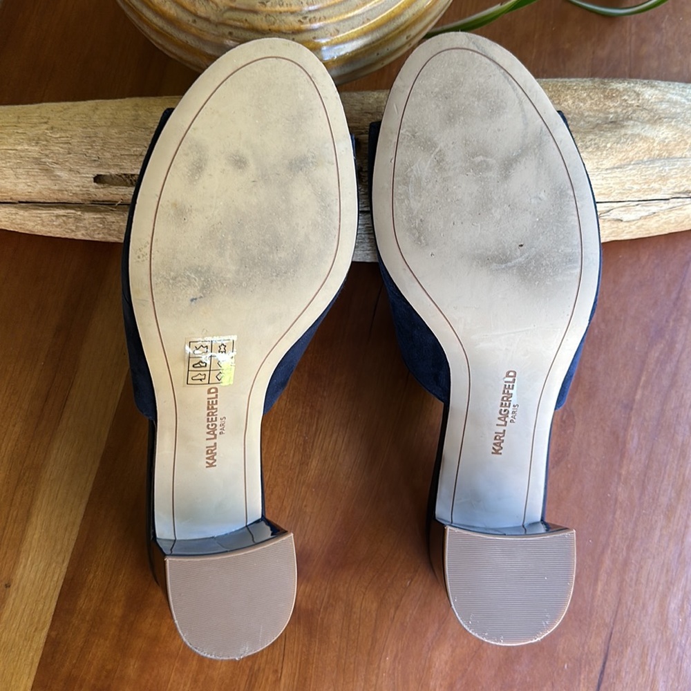 Karl Lagerfeld Navy Suede Tassel Block Heel Mules - Picture 7 of 8